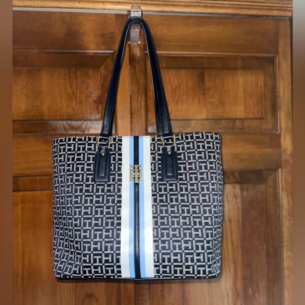 Tommy Hilfiger Blue and White Tote Bag